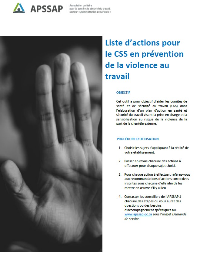 Liste d’actions pour le CSS en prévention de la violence au travail