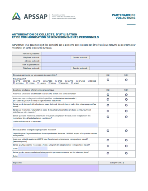 Autorisation de collecte, d’utilisation et de communication de renseignements personnels